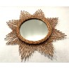 Miroir soleil vintage en rotin