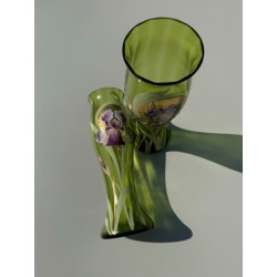 Art Nouveau - Paire de Vases en verre Iris émaillé