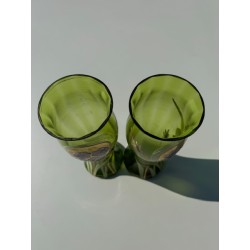 Art Nouveau - Paire de Vases en verre Iris émaillé