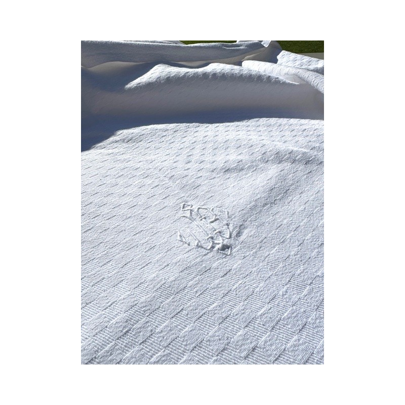 Très grande nappe rectangulaire en coton blanc damassé