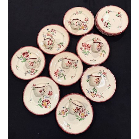 Sarreguemines - Assiettes à gâteau et tasses à café en faïence ancienne