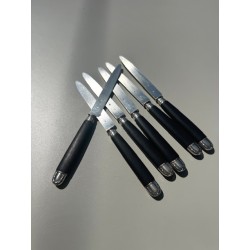 Puiforcat - Série de 6 couteaux lame argent manche ébène
