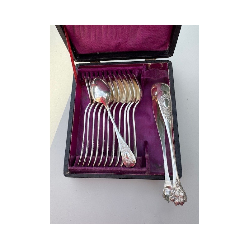 Boulenger Orfèvre - coffret 12 cuillères à café et pince à sucre