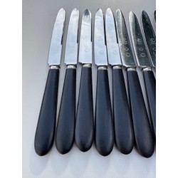 Coffret 12 couteaux à fromage lame acier, virole argent, manche ébène