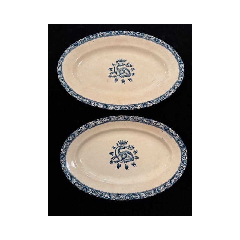 2 plats Oblong en faïence terre de fer - Modèle François 1er