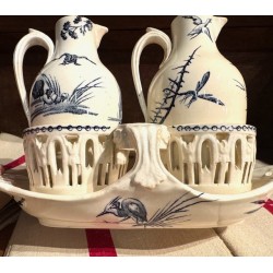 Lunéville - Set Huilier Vinaigrier en faïence terre de fer