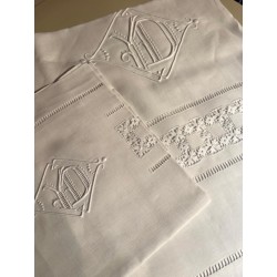 Linge Ancien - Drap et taies d'oreillers en lin blanc