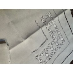 Linge Ancien - Drap et taies d'oreillers en lin blanc