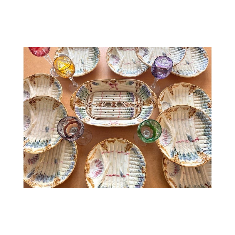 Faïencerie des Salins - Magnifique service à Asperges en barbotine