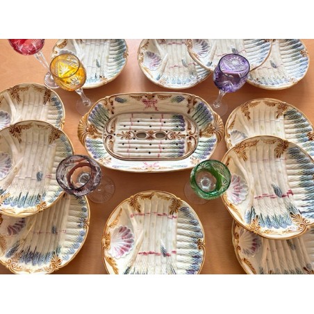 Faïencerie des Salins - Magnifique service à Asperges en barbotine