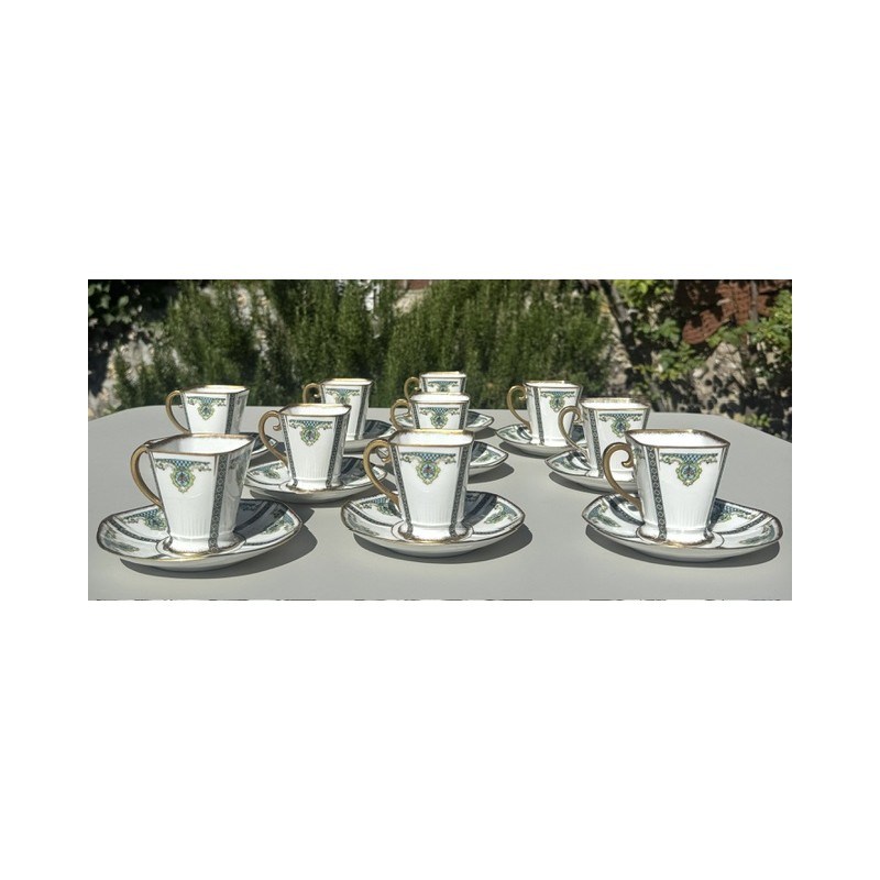 Limoges - Belle série de 10 tasses à café époque Art Déco