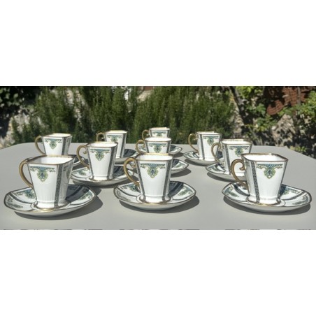 Limoges - Belle série de 10 tasses à café époque Art Déco