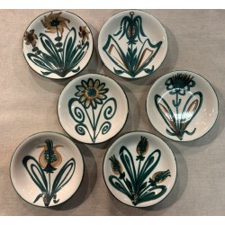 Robert Picault Vallauris - Série de 12 assiettes creuses décor Fleur