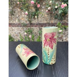 Art Nouveau -Paire de vases rouleau en faïence émaillée