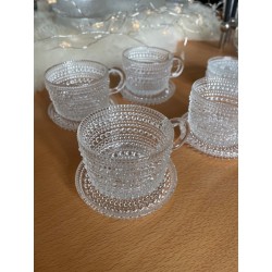 Iittala Finlande- série de 4 tasses à café et sous-tasses modèle Kastehelmi