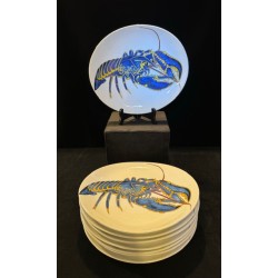 Pillivuyt - 8 assiettes au décor de Homard Bleu en porcelaine