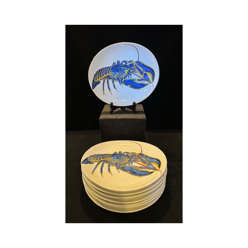 Pillivuyt - 8 assiettes au décor de Homard Bleu en porcelaine