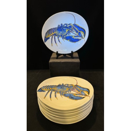 Pillivuyt - 8 assiettes au décor de Homard Bleu en porcelaine