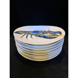 Pillivuyt - 8 assiettes au décor de Homard Bleu en porcelaine